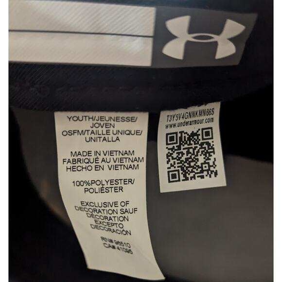 Under Armour Youth Flat Brim Navy Logo Hat Adjustable Snap Back Baseball Hat - Picture 3 of 3